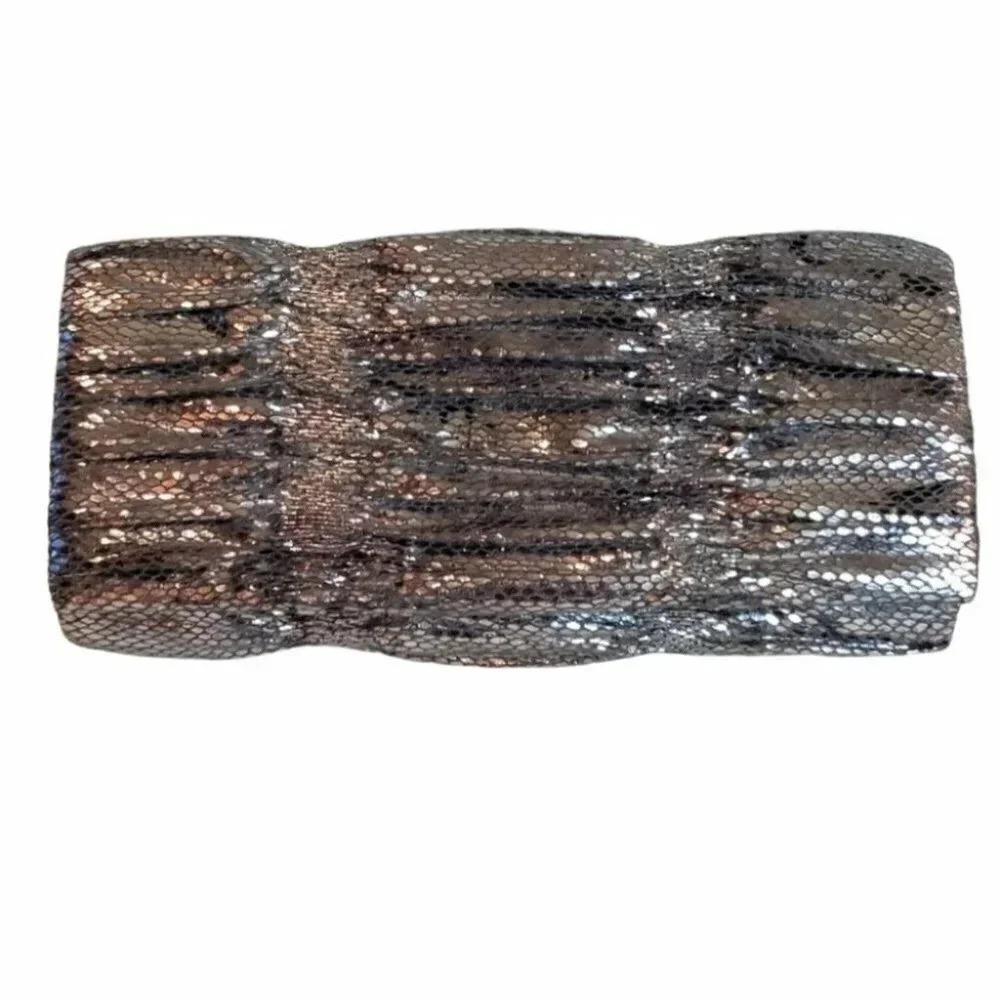 Vintage‎ Jessica McClintock Sparkly Silver Ruched Evening Clutch Purse Bag Glam